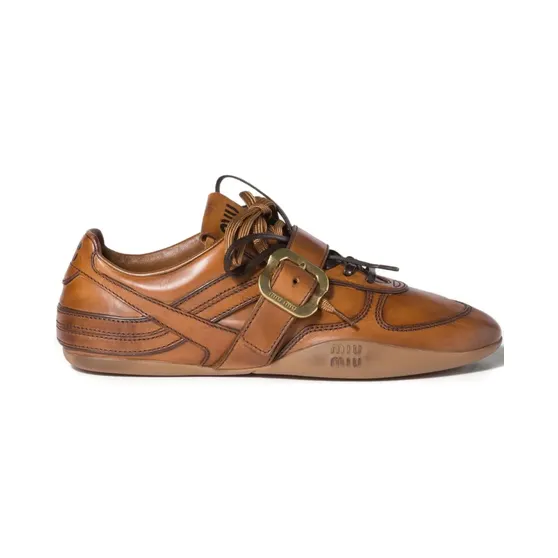 Miu Miu Miu Gymnasium leren met gespbandje “Brown” (5E549EFA005537)