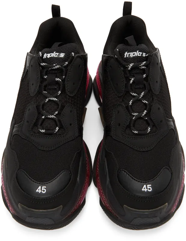 Balenciaga Black & Pink Triple S Sneakers (544351-W2FR1)