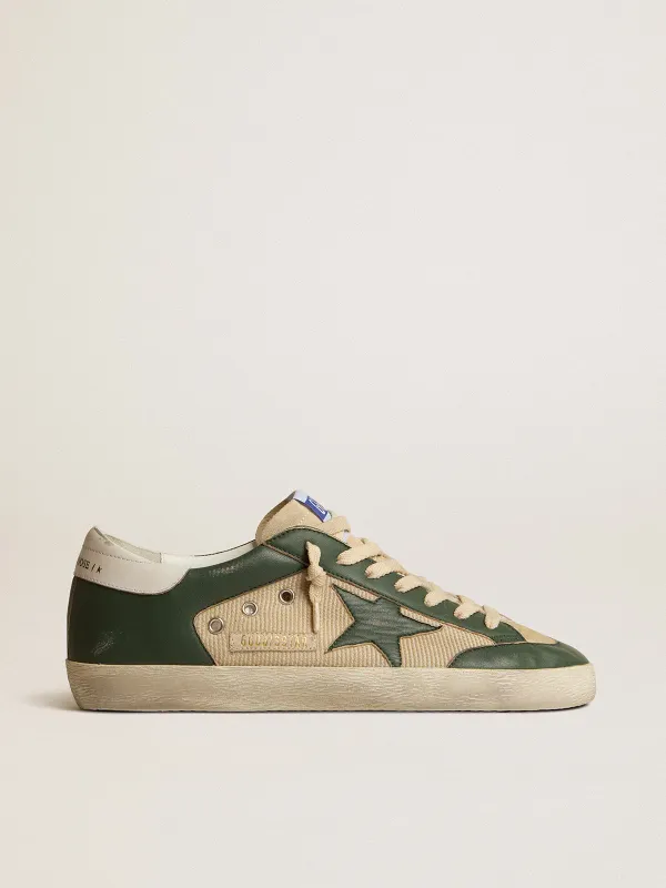 Golden Goose Super-Star In Cream Mesh And Green Nappa With Nappa Star (GMF00108.F004590.82302)