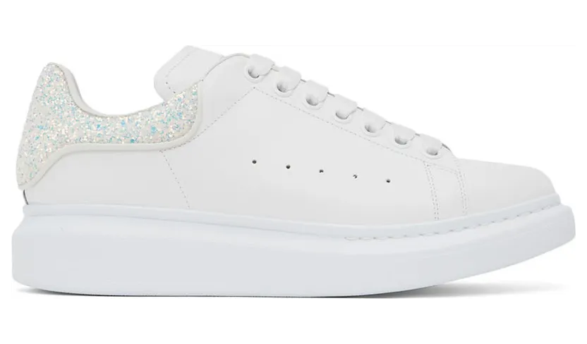 Alexander McQueen White & Navy Glitter Oversized Sneakers (558945WIB9T)