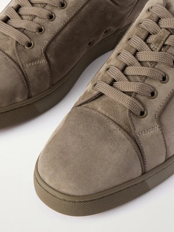 Christian Louboutin Louis Junior Grosgrain-Trimmed Suede Sneakers Taupe (3240426) (5)