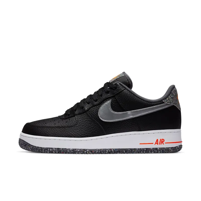Nike Air Force 1 Crater Grind Black Black/Metallic Silver-Light Smoke Grey-Laser Orange (DA4676-001)