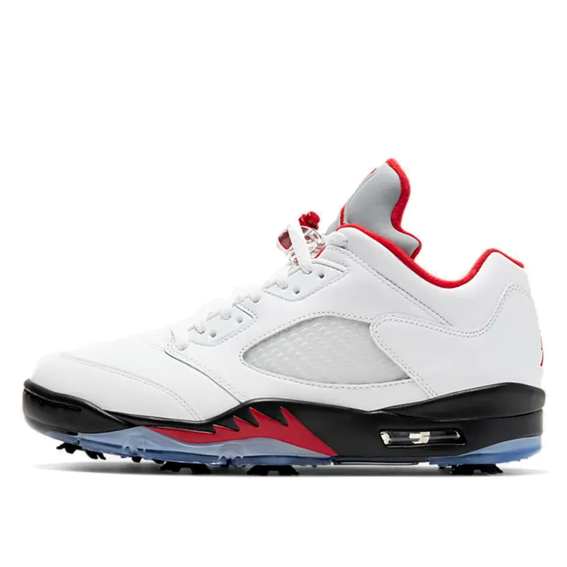 Air Jordan 5 Low Golf Fire Red (Silver Tongue) “White / Black / Metallic Silver / Fire Red” (CD3100-100)