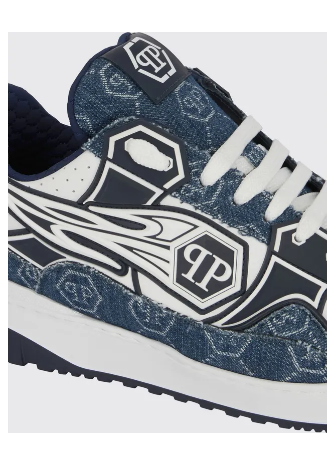 Philipp plein Moonwalker Denim and Leather Sneakers Blue (SAFSMSC4077PLE005N14) (3)