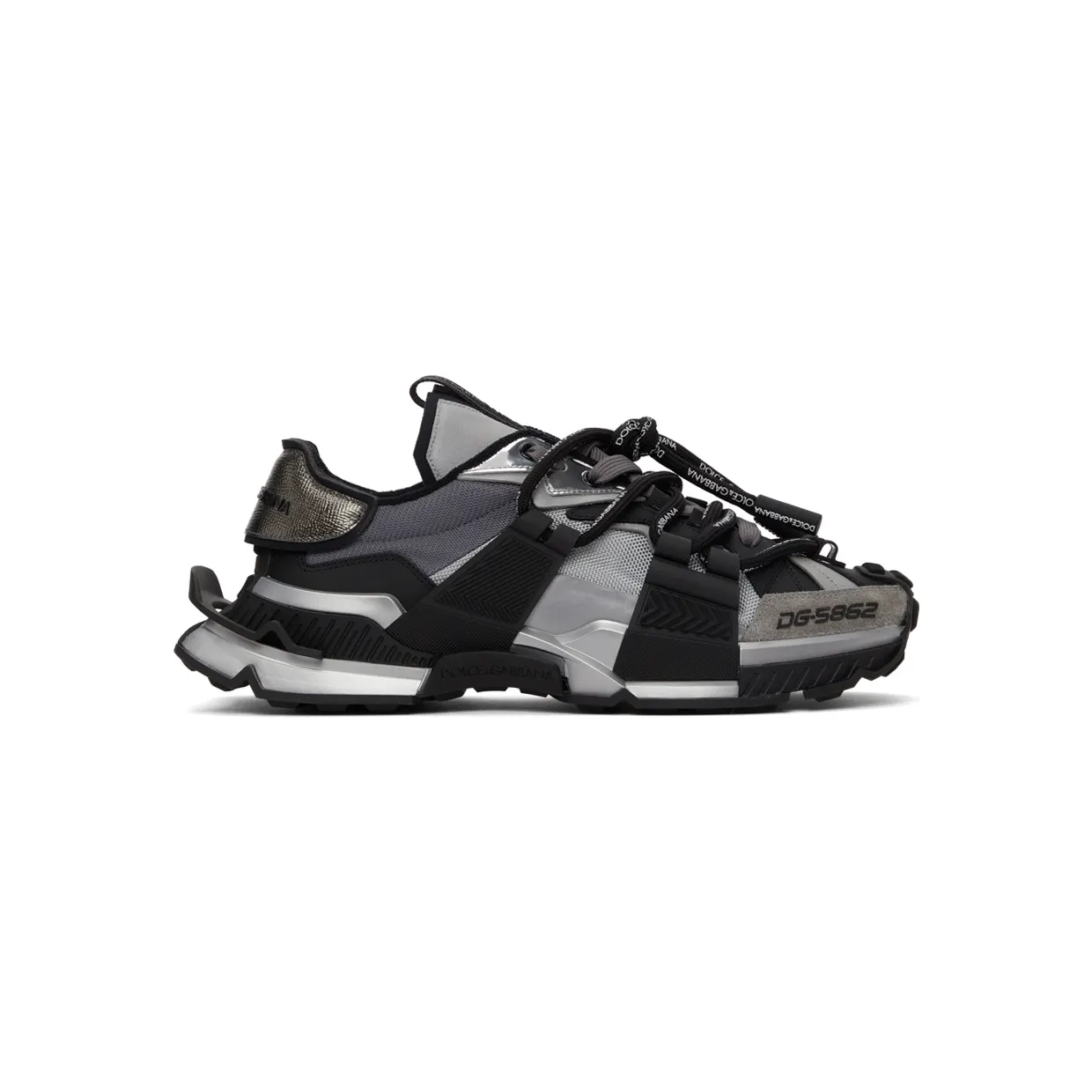 Dolce & Gabbana Black & Silver Mixed-Materials Space Sneakers (CS1963 AQ393)
