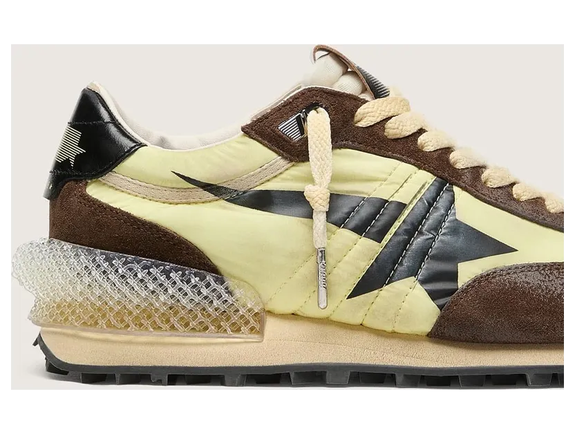 Golden Goose Women’S Marathon In Lime-Green Nylon With Black Star And Brown Suede Inserts (GWF00684.F008623.20396) (4)