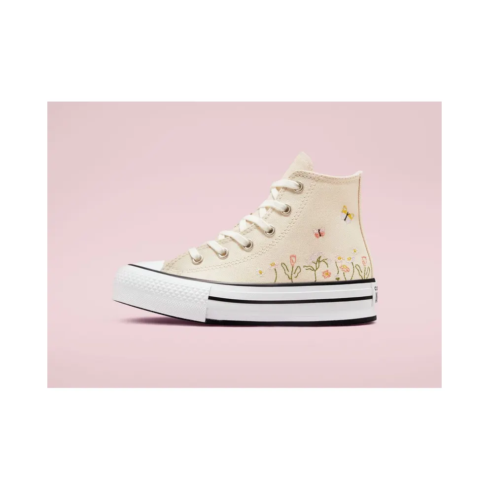 Converse Chuck Taylor All Star Lift Platform mit Blumenstickerei Natural Ivory/White/Black (A01615C)