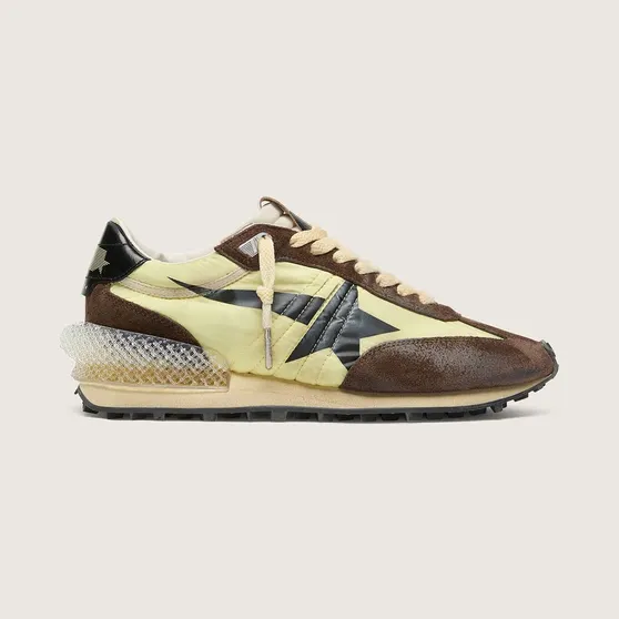 Golden Goose Women’S Marathon In Lime-Green Nylon With Black Star And Brown Suede Inserts (GWF00684.F008623.20396)