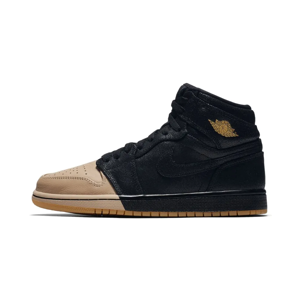 Air Jordan Womens Nike AJ I 1 Retro High Premium PRM ‘Dipped Toe Pack’ Black Tan (2018) (AH7389-007)