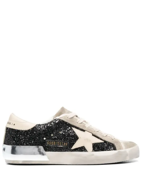 Golden Goose Super-Star trainers in black glitter with cream star and suede inserts – Black (GWF00587F004683)