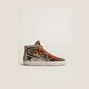 Golden Goose Women’S Slide Ltd In Leopard-Print Pony Skin With Metallic Leather Star And Flash (GWF00116.F008006.15860)