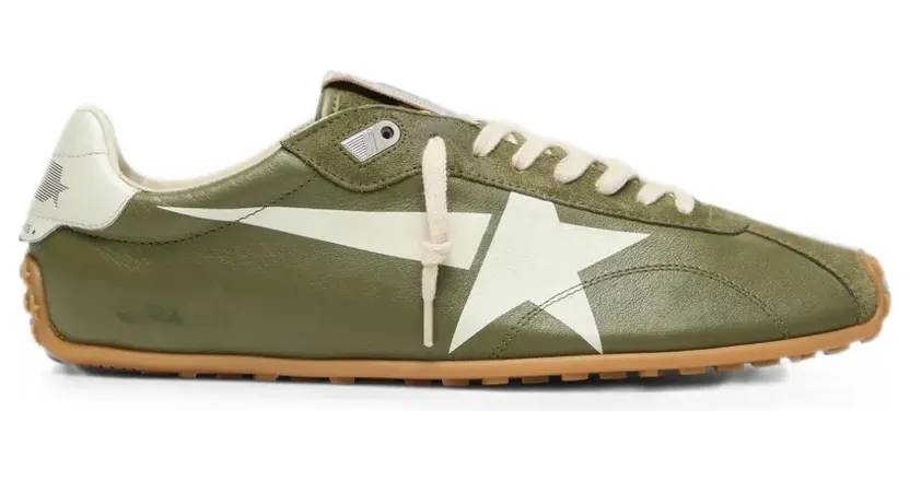 Golden Goose Marathon Speed Sneakers aus olivgrünem Leder mit cremefarbenen Stern (GMF00892F008456)
