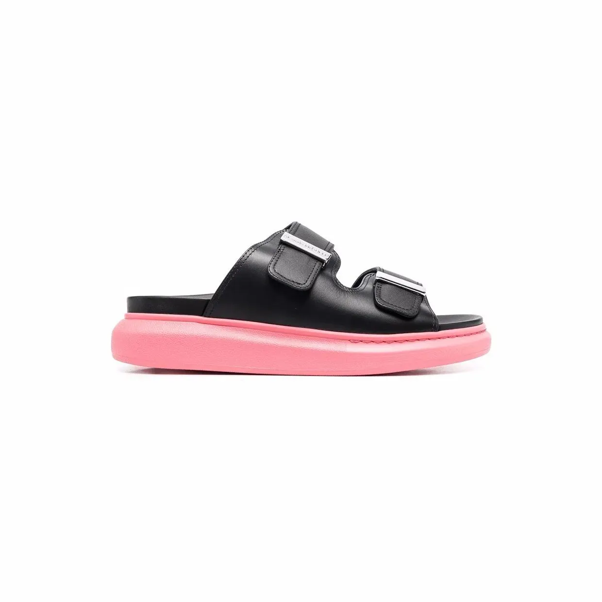 Alexander McQueen Hybrid Buckled Rubber Sandals Black Pink (650784WHXZR1487)