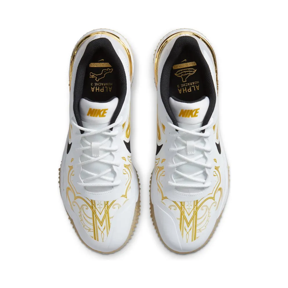 Nike Alpha Huarache Elite 3 Turf Premium White Metallic Vivid Gold White/Metallic Vivid Gold/Black (CV3561-101)