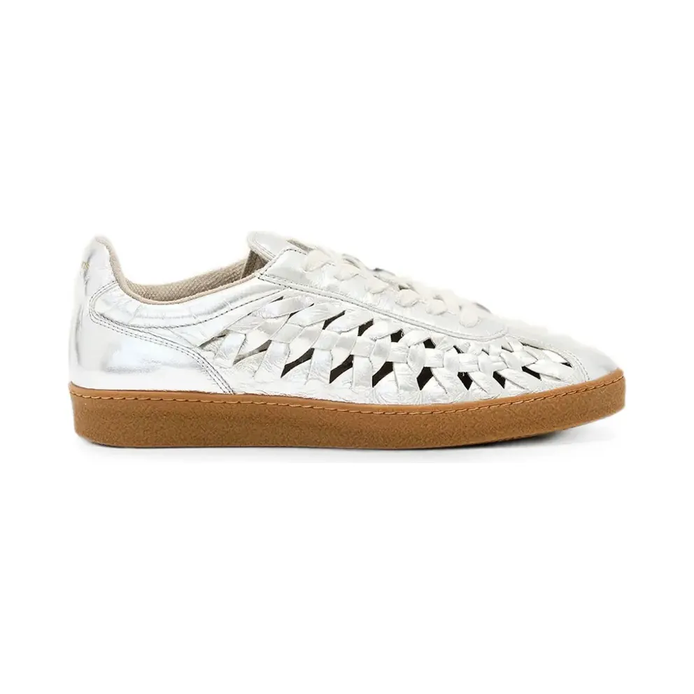 AllSaints mit gewebtem Lederdetail im Metallic-Look – White (W141FC)