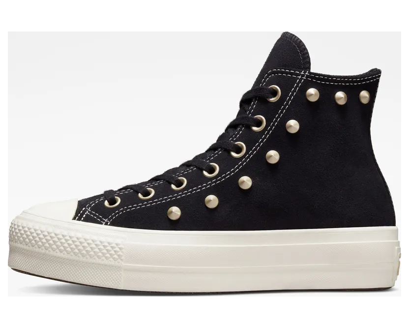 Converse Chuck Taylor All Star Lift Platform Scratched Suede Studs Schwarz/Light Gold/Egret (A04271C)