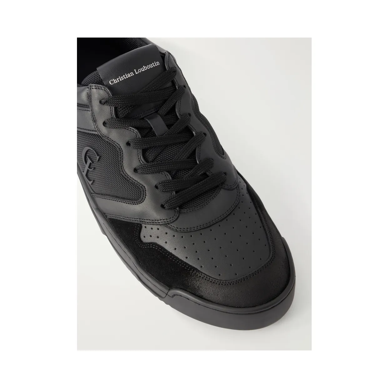 Christian Louboutin Basketball 1 Retro Suede and Mesh-Trimmed Leather Sneakers Black (3260784) (5)