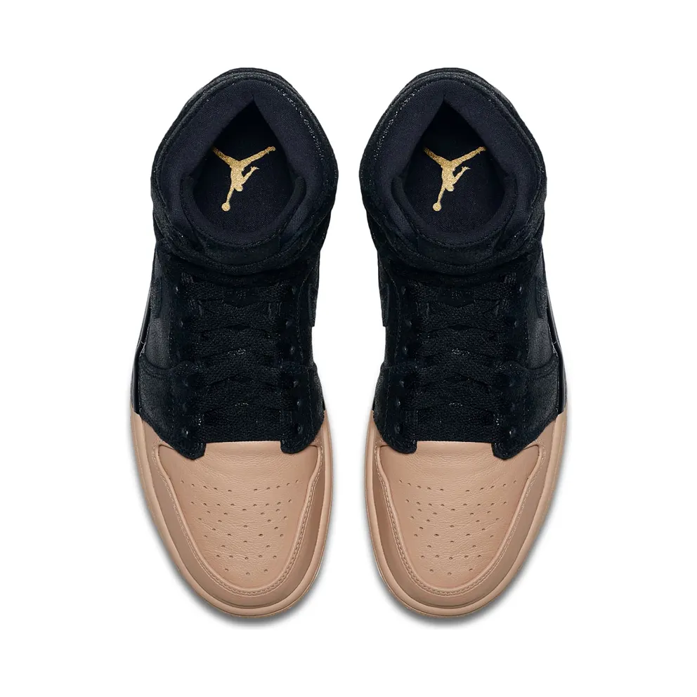 Air Jordan Womens Nike AJ I 1 Retro High Premium PRM ‘Dipped Toe Pack’ Black Tan (2018) (AH7389-007)