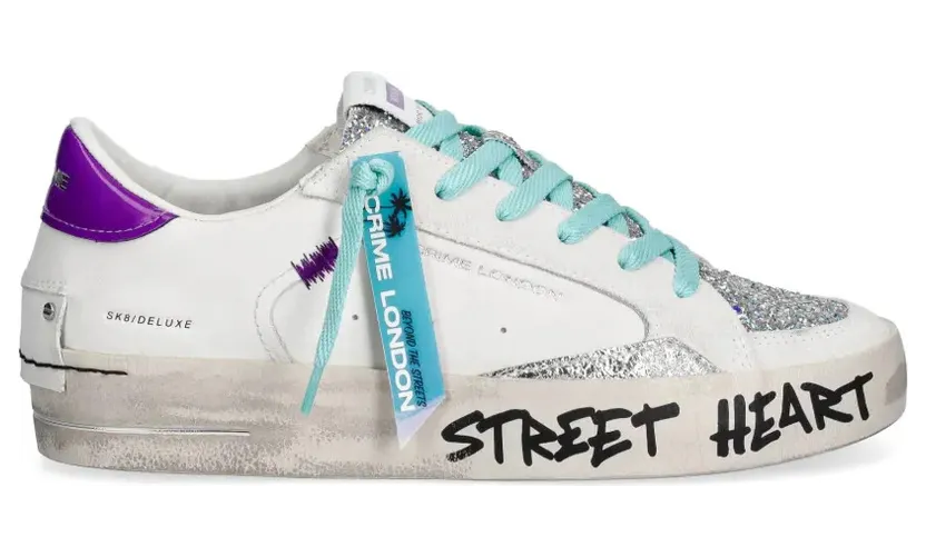 Crime London SK8 Deluxe mit Glitter-Detail – White (29120EE8)
