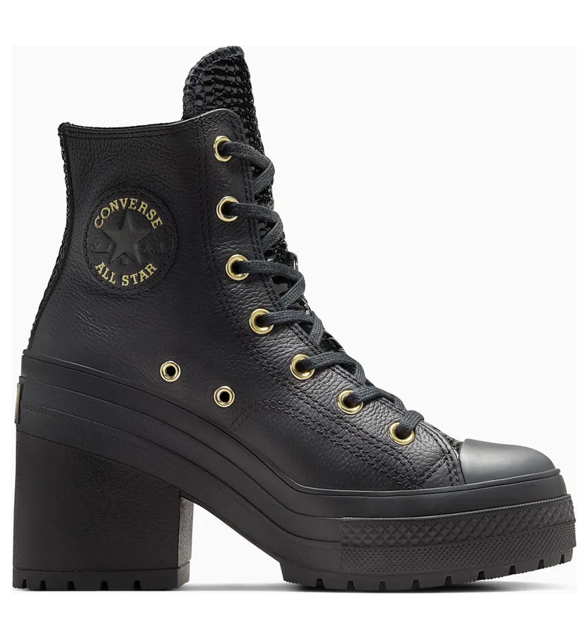 Converse Chuck 70 De Luxe Heel Platform Leather Black/Black/Light Gold (A12346C)