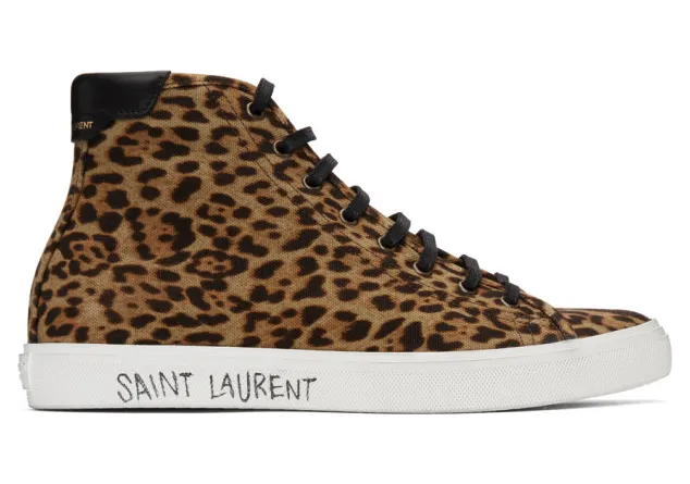 Saint Laurent Tan and Brown Leopard Malibu Mid-Top Sneakers (6060751VV10)