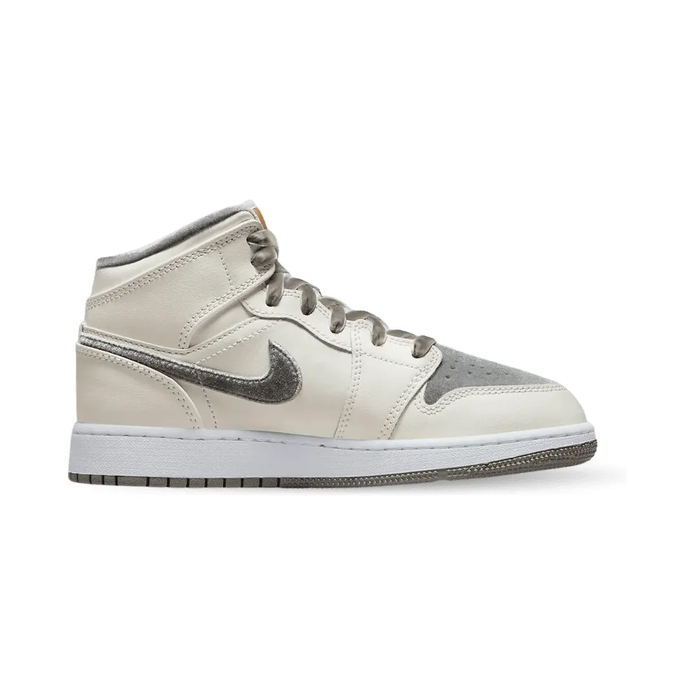 Nike Air Jordan 1 Mid SE Grey Velvet Toe (GS) (FB9899-100)