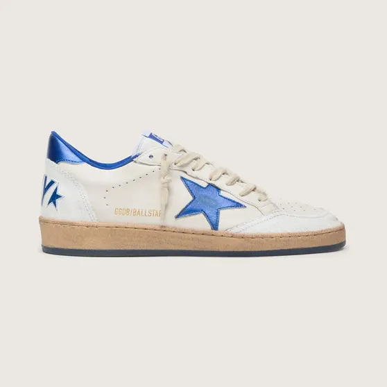 Golden Goose Women’S Ball Star Wishes In White Nappa Leather With Bright Blue Star And Heel Tab (GWF00117.F005822.10793)