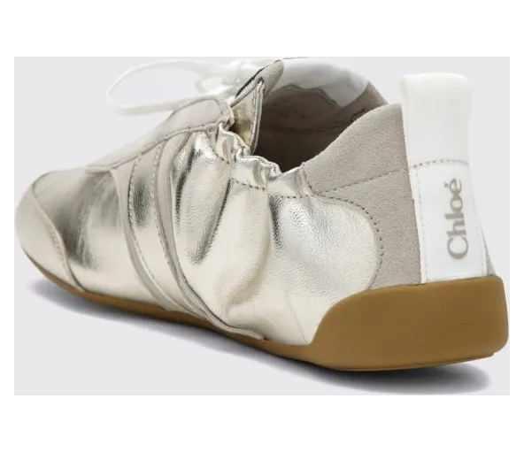 Chloé CHLOÉ Kick Low-Top Sneakers in a Mix of Smooth, Suede, and Laminated Leather Dove Grey (CH26A15RYO9DG)