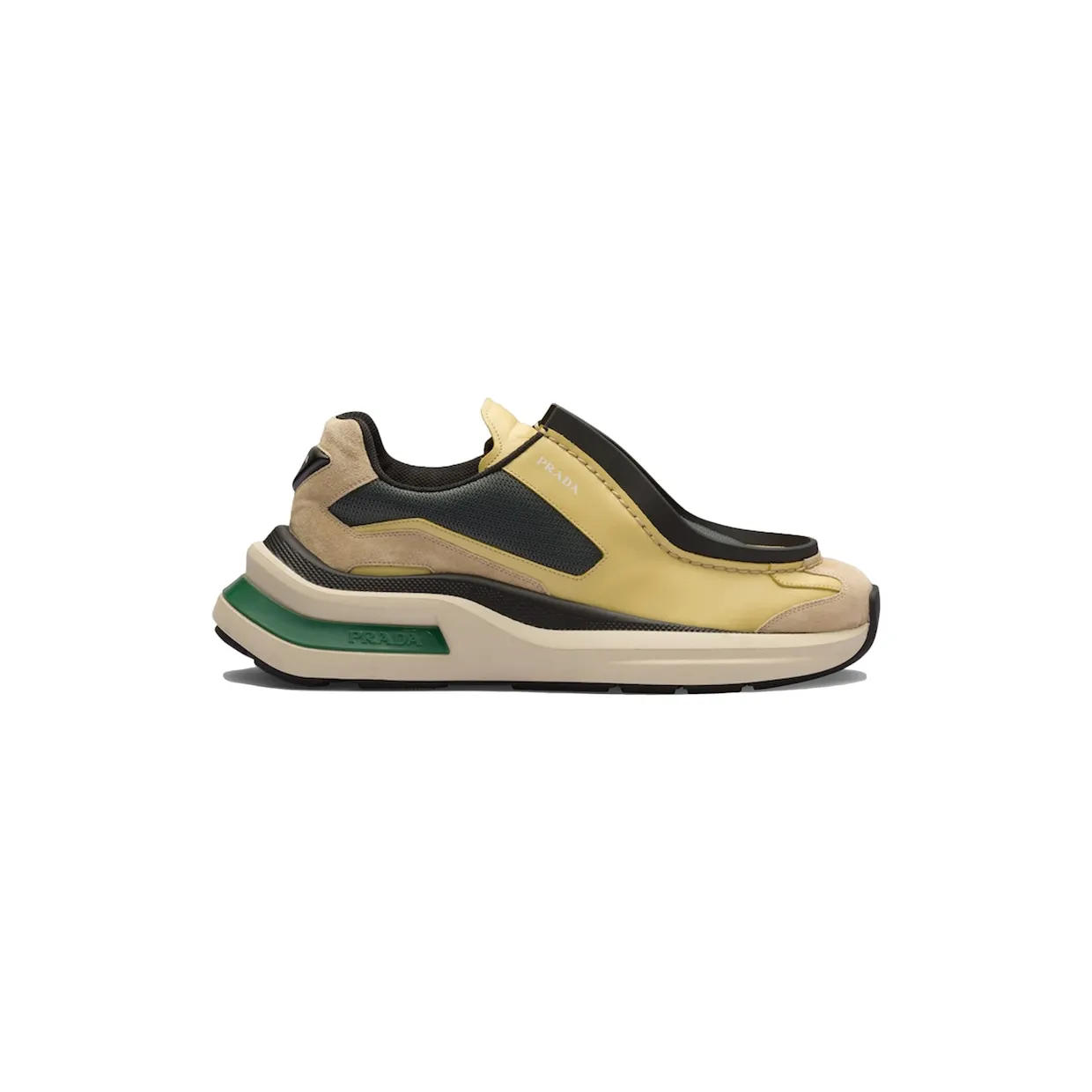 Prada Brushed Leather Sneakers Bike Fabric Suede Vanilla Anthracite Green (2EG424_3LNN_F03M3)