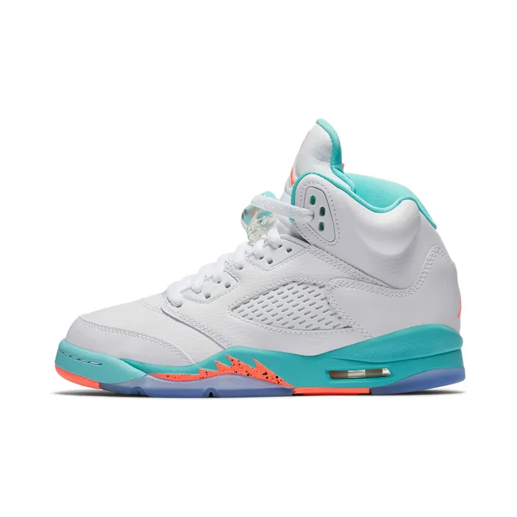 Air Jordan 5 Retro GS “White / Light Aqua / Black / Crimson Pulse” (440892-100)