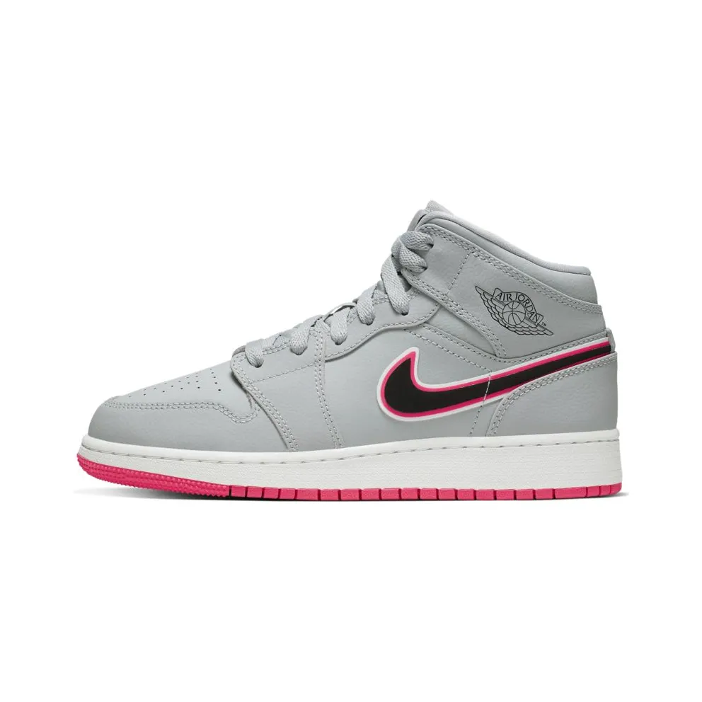 Jordan 1 Mid Wolf Grey Racer Pink Black (GS) Wolf Grey/Racer Pink-White-Black (555112-060)