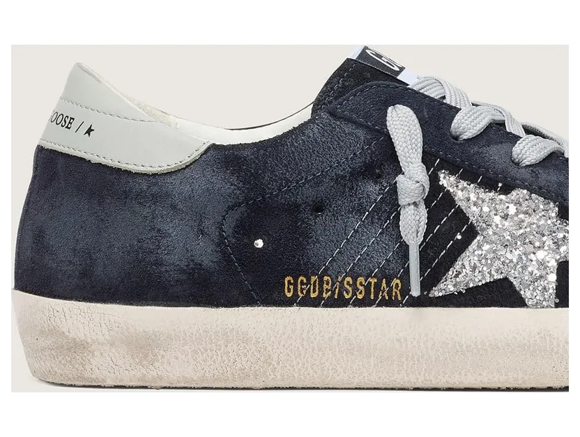 Golden Goose Women’S Super-Star In Blue Suede With Silver Glitter Star And Leather Heel Tab (GWF00101.F007201.50918) (4)