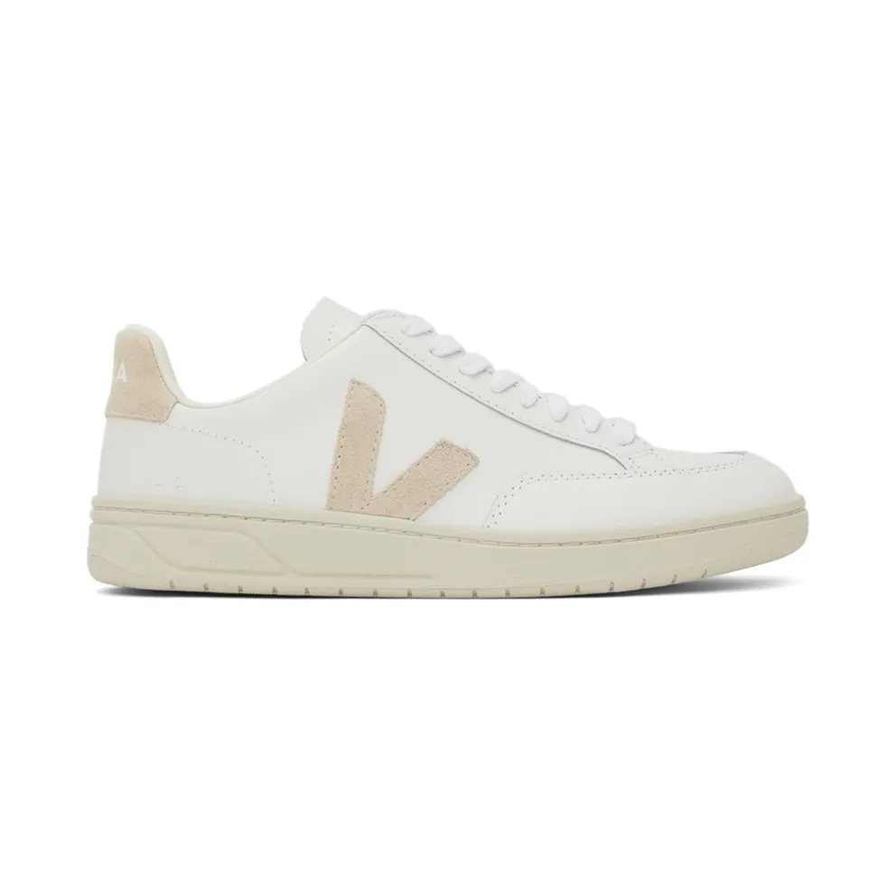 Veja White & Beige Leather V-12 Sneakers (XD0202335)