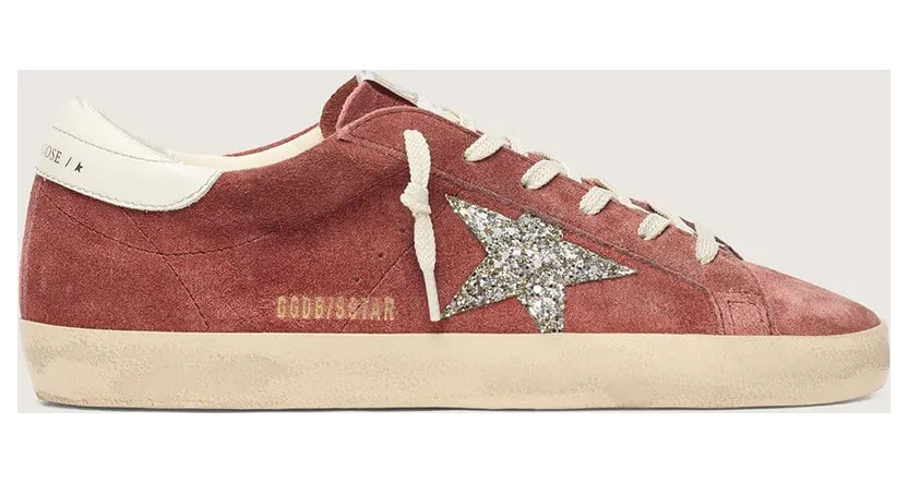 Golden Goose Women’S Super-Star In Rust-Red Suede With Silver Glitter Star (GWF00101.F009047.40611)