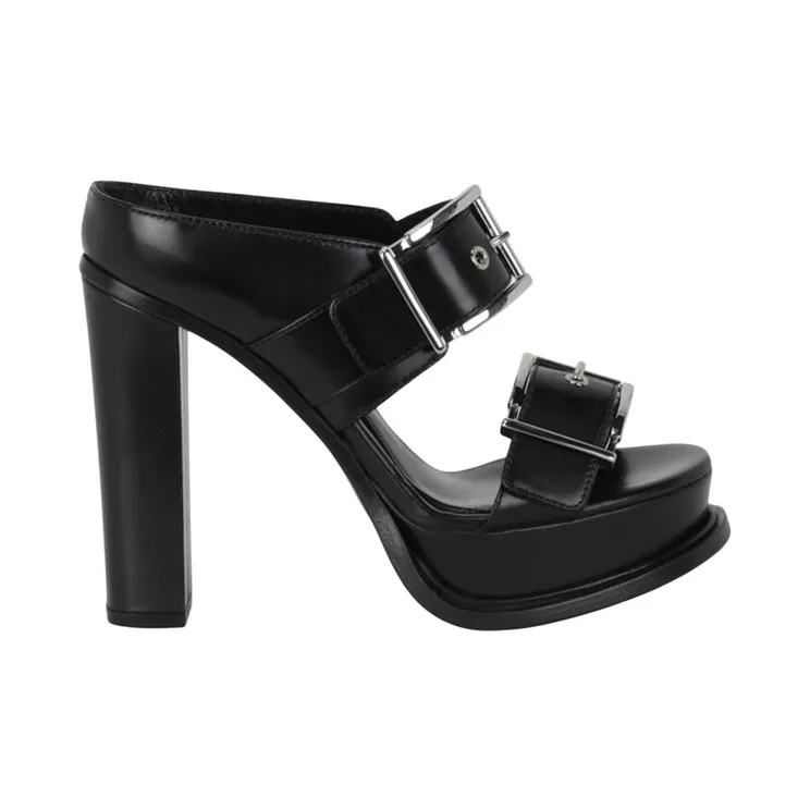 Alexander McQueen Boxcar Leather Sandals Black Silver (734985-WHSWD-1081)