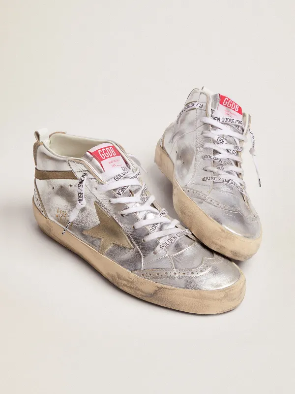 Golden Goose Mid Star In Silver Laminated Leather With Dove Gray Star (GWF00122.F002794.70216) (2)