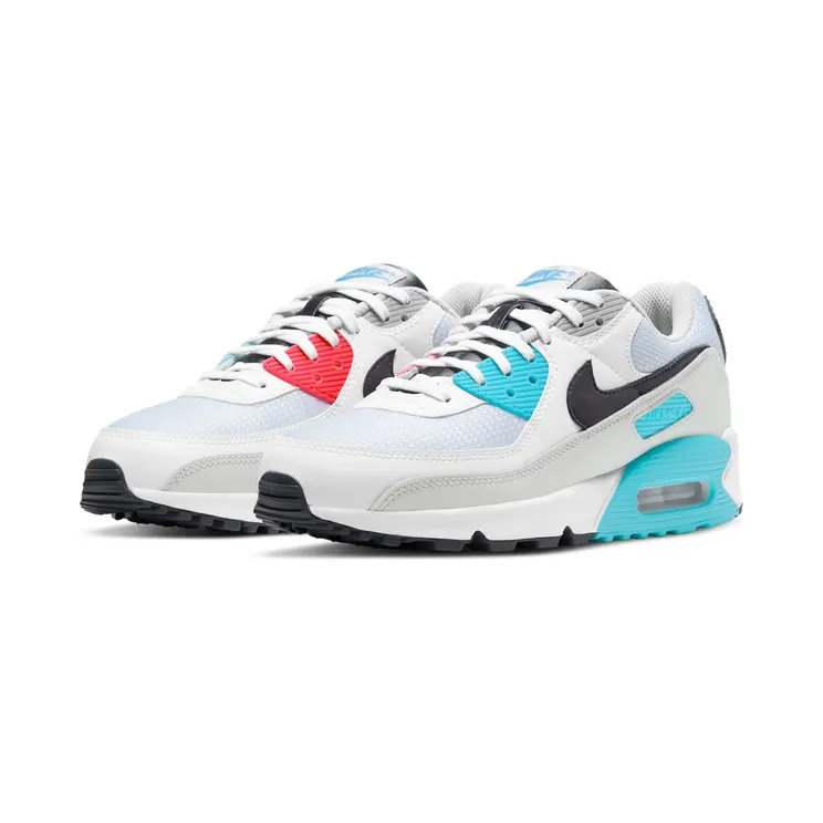 Nike Air Max 90 “White / Chlorine Blue / Light Fusion Red / Iron Grey” (CV8839-100)