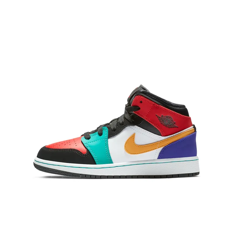 Jordan 1 Mid Bred Multi-Color (GS) White/University Red-Black-Turbo Green (554725-125)