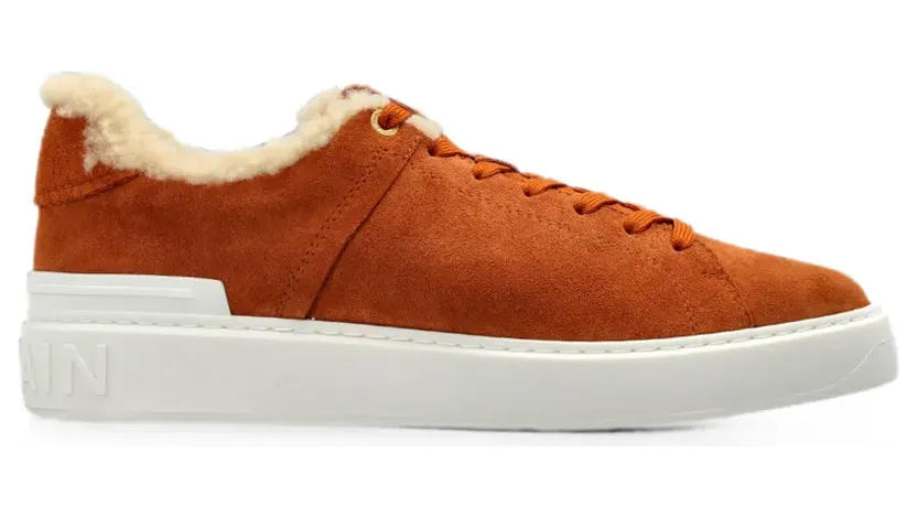 Balmain B-Court sneakers met lammy afwerking – Bruin (HM1VI288LSRG)