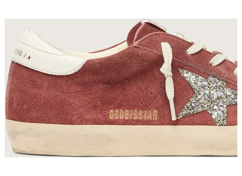 Golden Goose Women’S Super-Star In Rust-Red Suede With Silver Glitter Star (GWF00101.F009047.40611) (4)