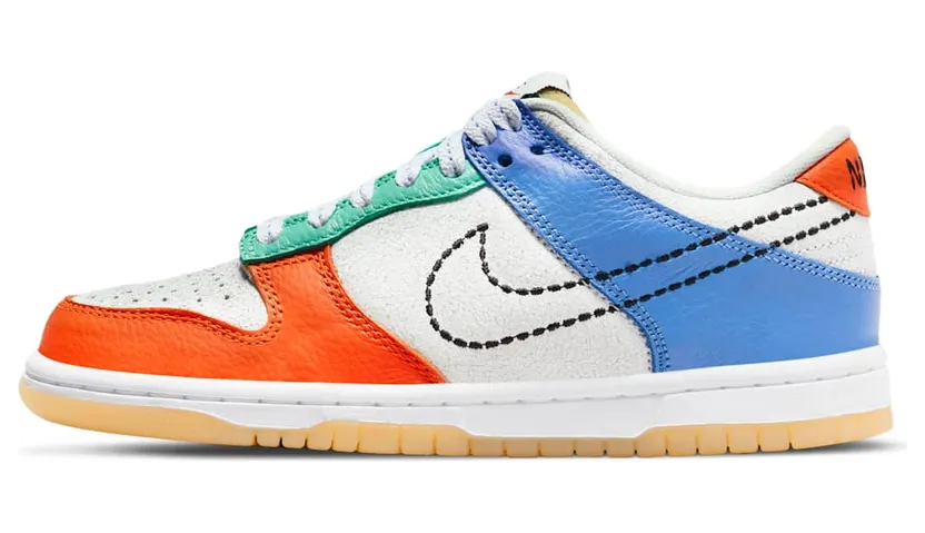 Nike Dunk Low GS “White / Safety Orange / Green Glow / Black” (DX3363-100)
