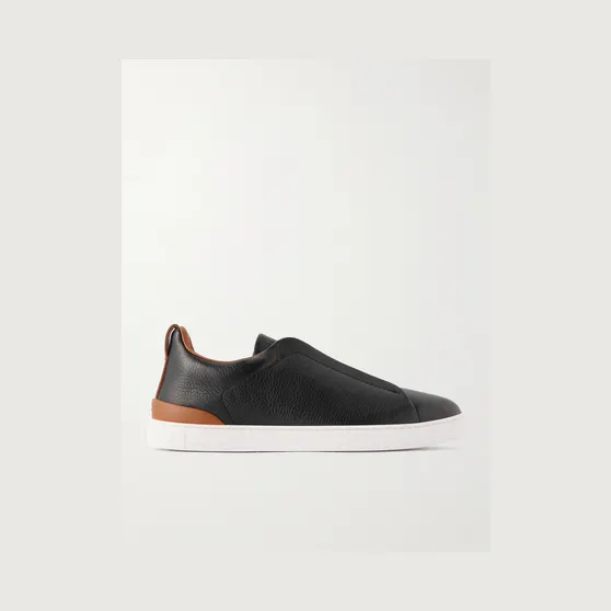 Zegna Triple Stitch™ Full-Grain Deerskin Slip-On Sneakers Black (LHCVO)
