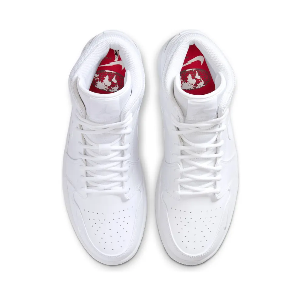 Jordan 1 Mid SE Nike Swoosh On Tour (2020) White/White-Gym Red-White (CW7589-100)