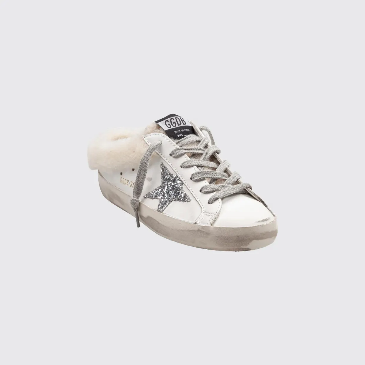 Golden goose Leather Super-Star Sabot Sneakers with Distressed Effect and Glitter Logo White (GWF00110F00712610224)