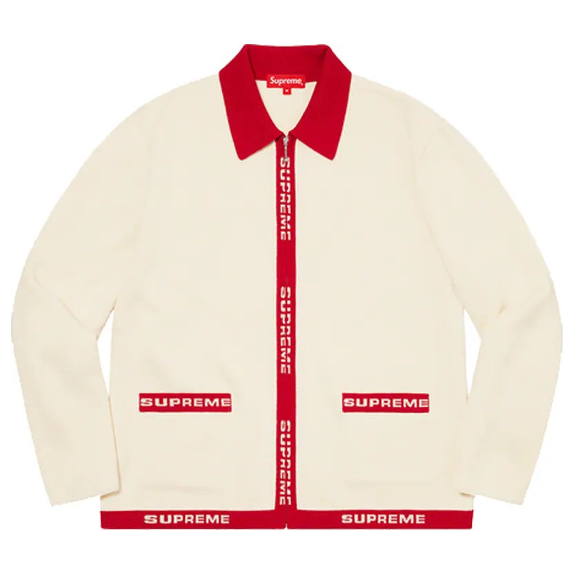 Supreme Logo Trim Zip Up Cardigan White (SS21) (SS32)