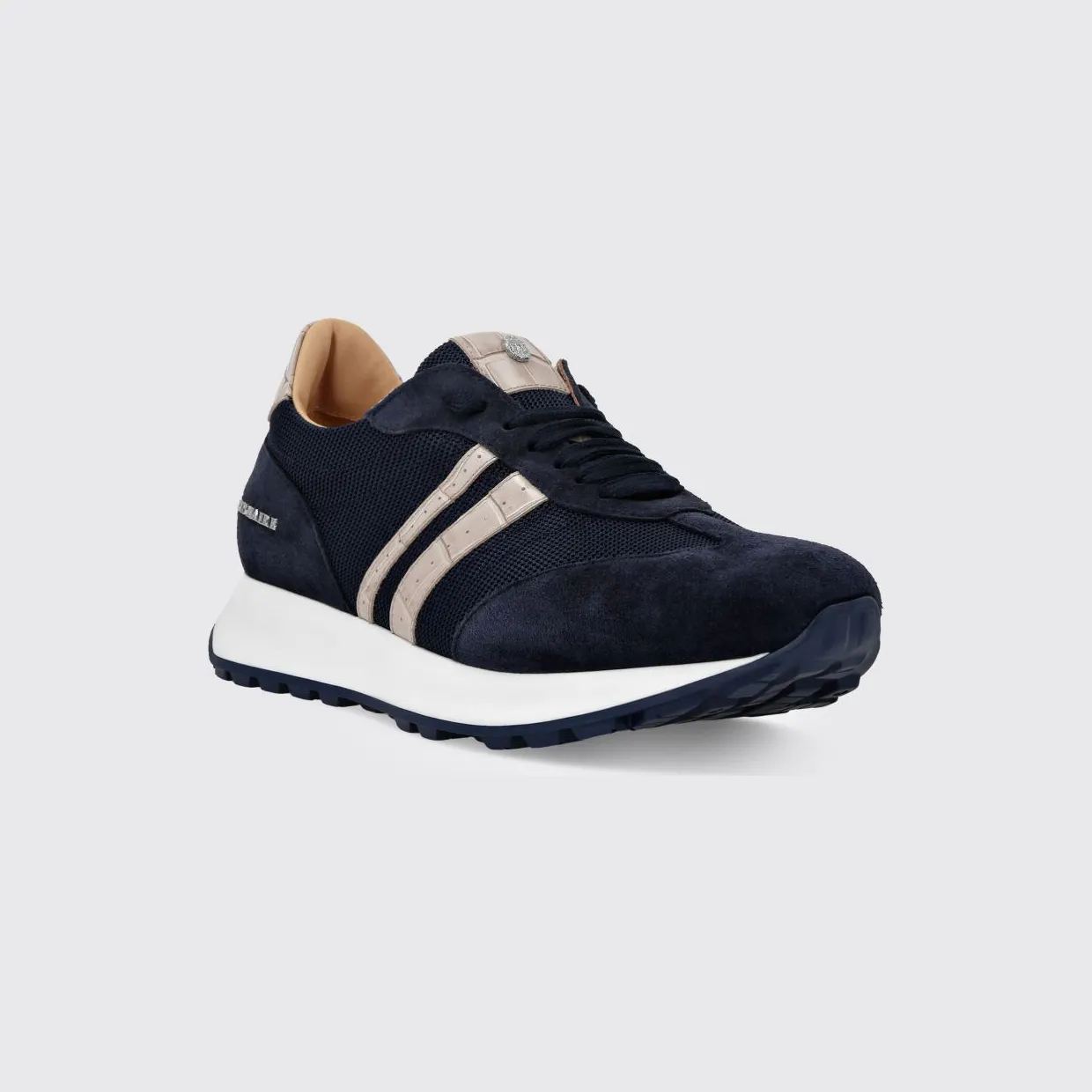 Billionaire Two-Tone Suede and Mesh Low-Top Trainers with Metallic Logo Blue (RAESMSC4068BCO024N14)