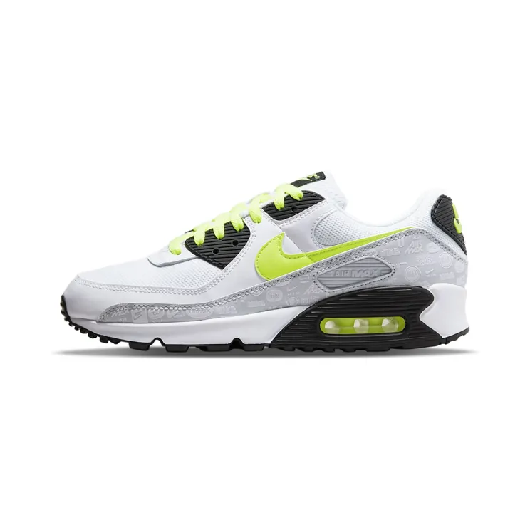 Nike Air Max 90 Reflective Mosaic Of Logos “White / Black / Pure Platinum / Volt” (DB0625-100)