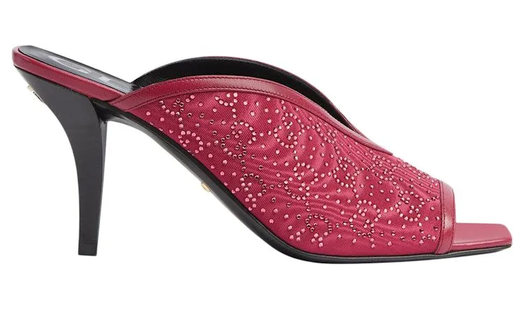 Gucci GG Crystal 75mm Heeled Sandal Cherry Red Moire Fabric (‎727193 9W840 6430)