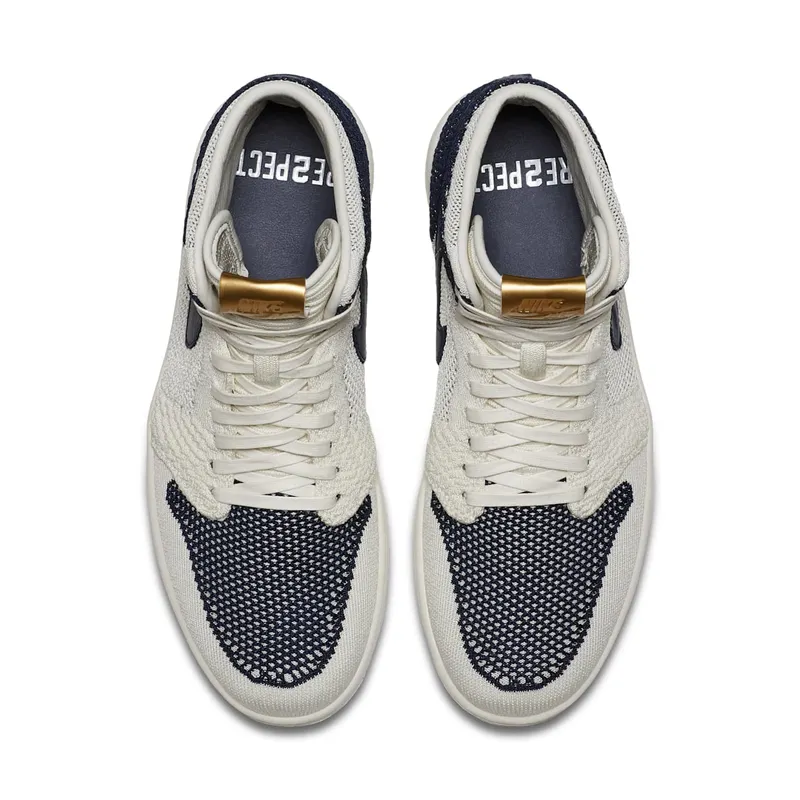 Jordan 1 Retro High Flyknit Derek Jeter RE2PECT Sail/Metallic Gold-Midnight Navy (AH7233-105)
