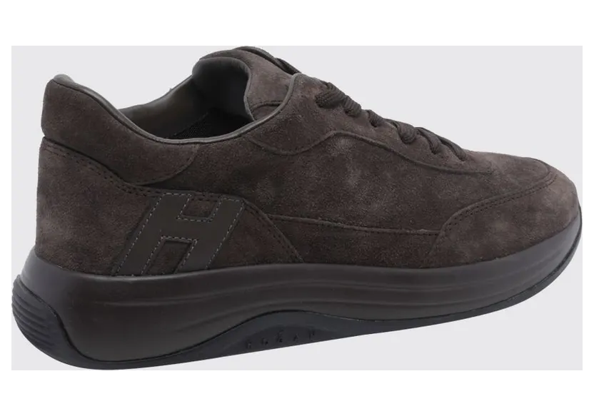 Hogan Hi-Light Suede Calfskin Leather Sneakers with Tone-on-Tone H Logo Brown (HXM7190GH50VGGS808) (2)
